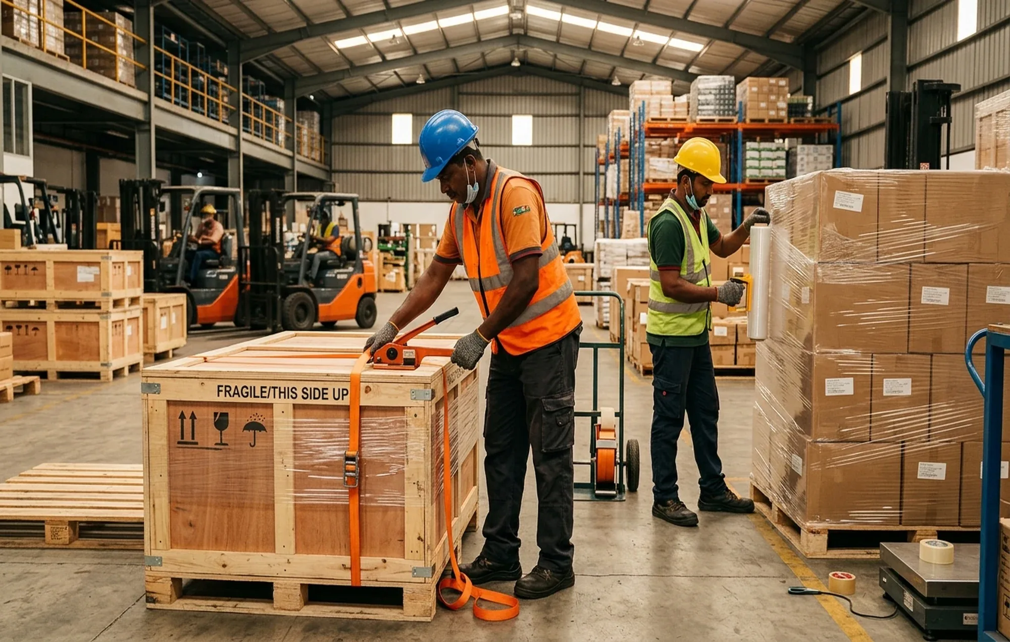 Export-quality packing, crate strapping and commercial cargo handling