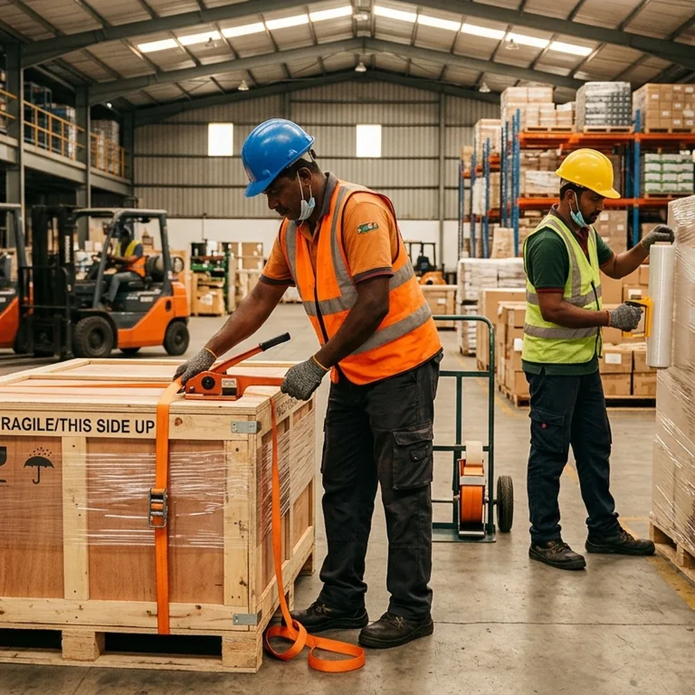 Logistics professionals managing commercial cargo in Sri Lanka